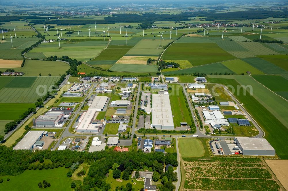 Aerial photograph Belecke - Industrial estate and company settlement Walter-Rathenau-Ring in Belecke in the state North Rhine-Westphalia