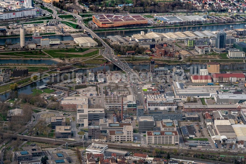 Heilbronn from above - Industrial estate and company settlement on Weipertstrasse in Heilbronn in the state Baden-Wuerttemberg, Germany