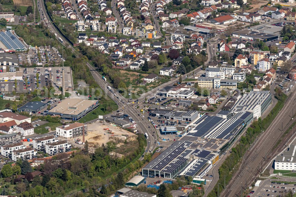 Aerial image Bretten - Industrial estate and company settlement Im Westen on B35 in Bretten in the state Baden-Wuerttemberg, Germany