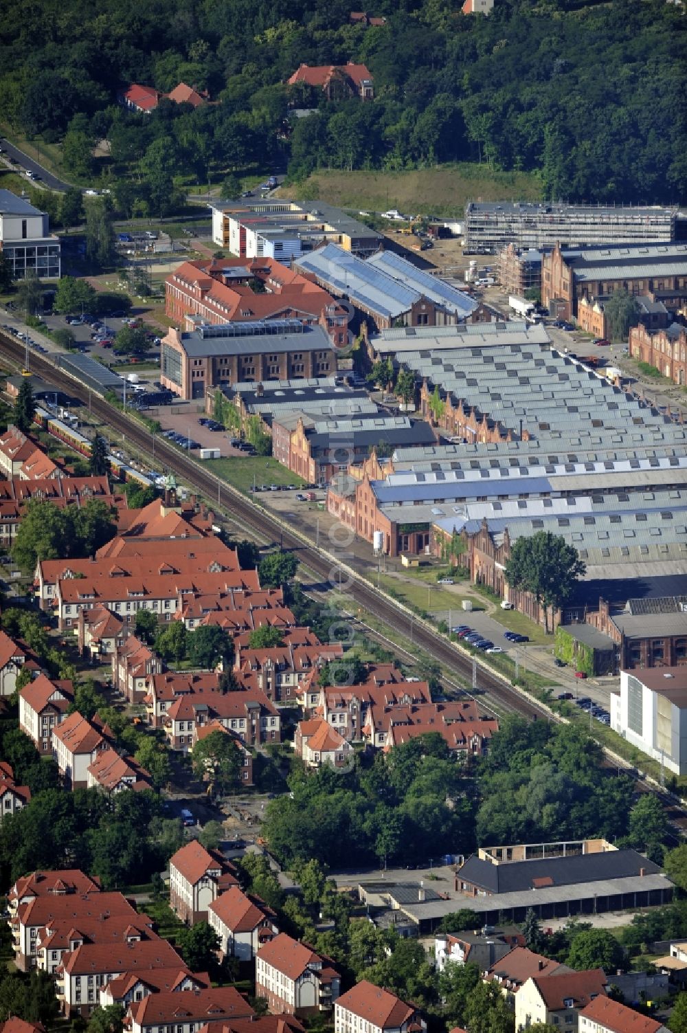 Wildau from the bird's eye view: Business Park on the street Ludwig-Witthöft-Strasse on the former plant area of the nationally-owned company heavy machinery construction „Heinrich Rau“ in Wildau in the state Brandenburg