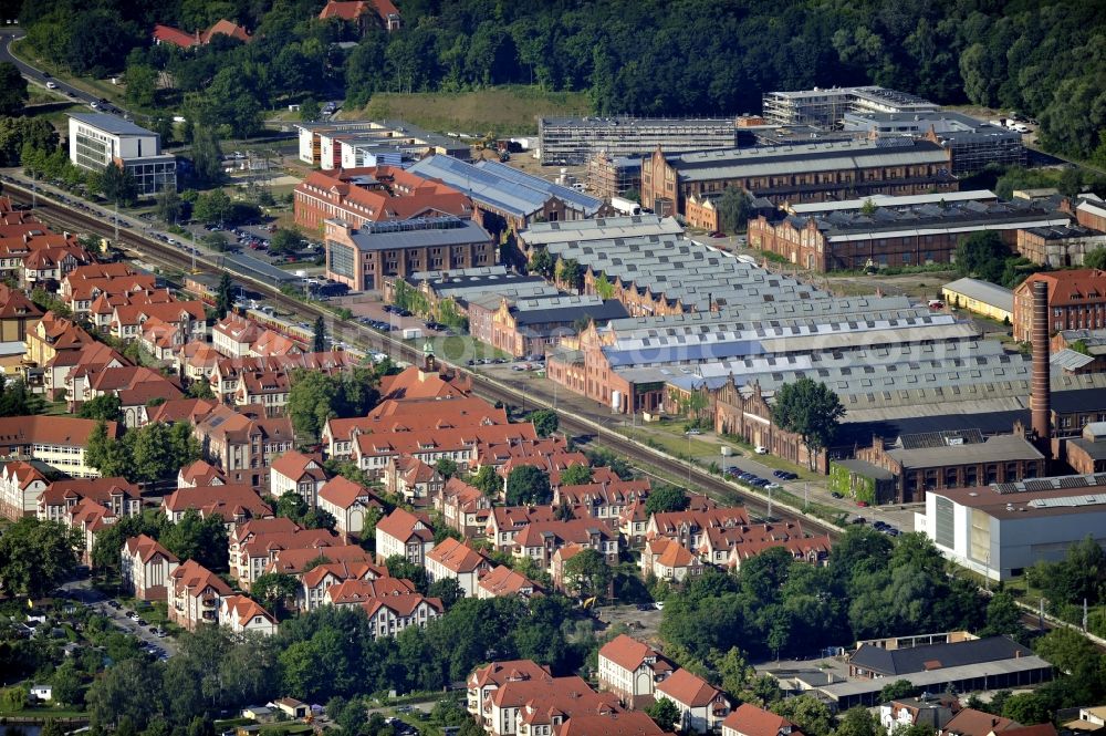 Wildau from above - Business Park on the street Ludwig-Witthöft-Strasse on the former plant area of the nationally-owned company heavy machinery construction „Heinrich Rau“ in Wildau in the state Brandenburg