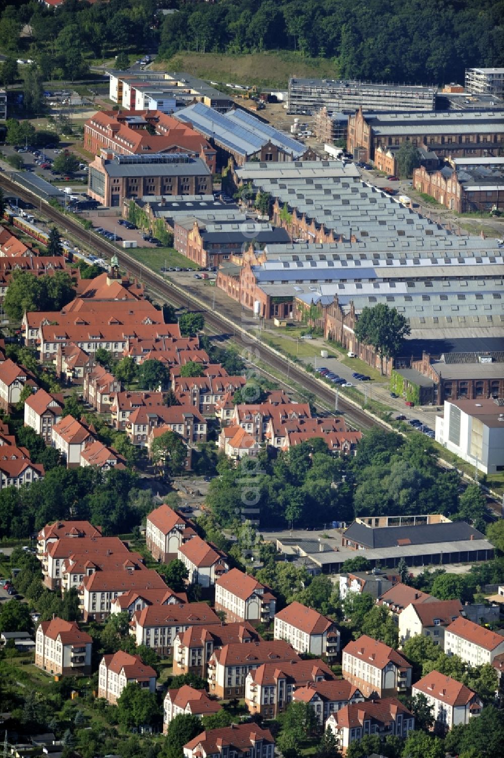 Wildau from the bird's eye view: Business Park on the street Ludwig-Witthöft-Strasse on the former plant area of the nationally-owned company heavy machinery construction „Heinrich Rau“ in Wildau in the state Brandenburg