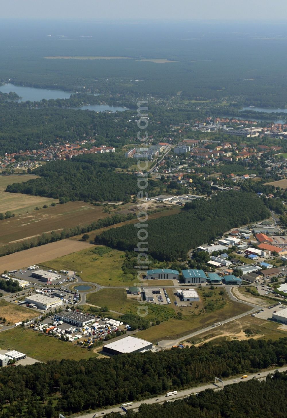 Aerial image Wildau - Industrial estate and company settlement in Wildau in the state Brandenburg