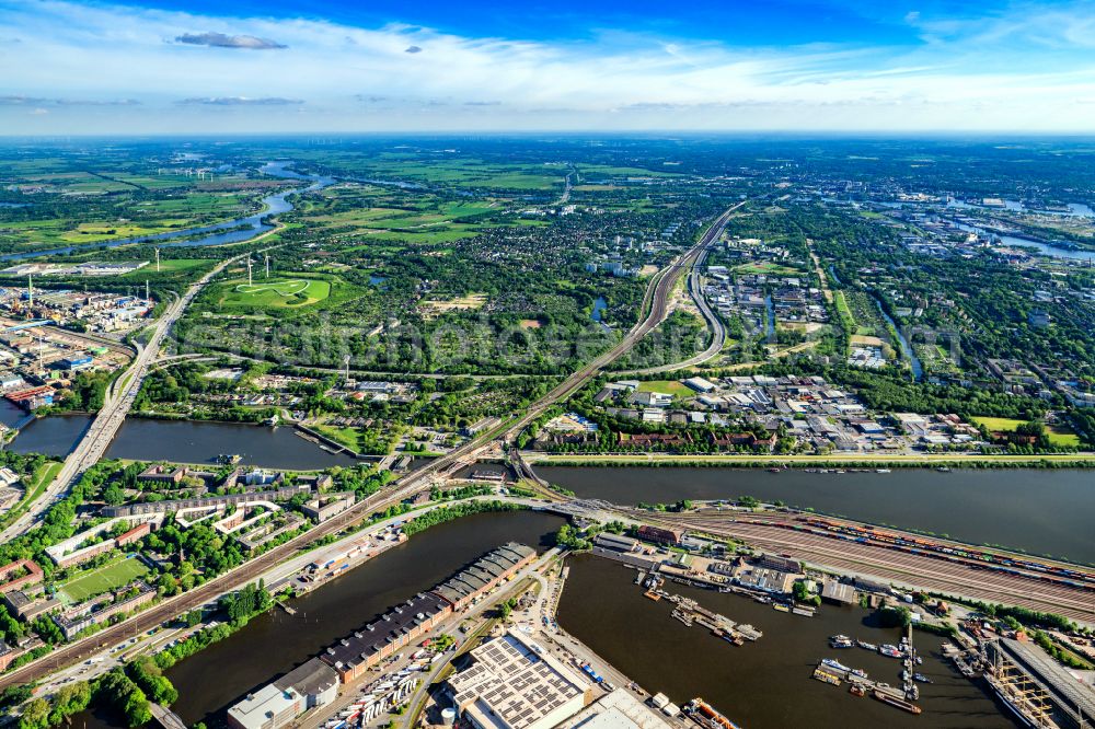 Aerial image Hamburg - Business park in the industrial area Stenzelring on street Stenzelring in Hamburg, Germany