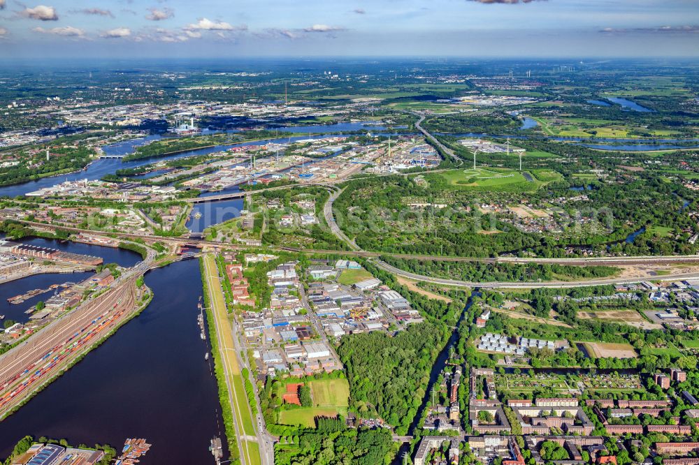 Hamburg from above - Business park in the industrial area Stenzelring on street Stenzelring in Hamburg, Germany