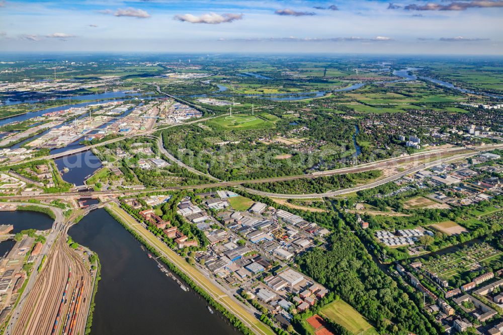 Aerial image Hamburg - Business park in the industrial area Stenzelring on street Stenzelring in Hamburg, Germany