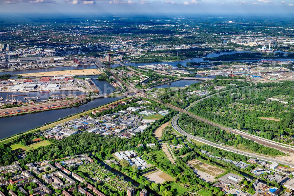 Aerial photograph Hamburg - Business park in the industrial area Stenzelring on street Stenzelring in Hamburg, Germany