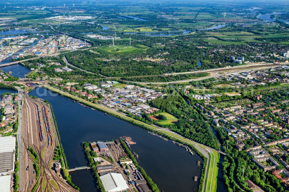 Aerial image Hamburg - Business park in the industrial area Stenzelring on street Stenzelring in Hamburg, Germany