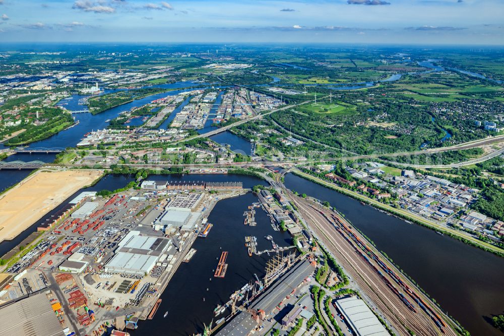 Hamburg from above - Business park in the industrial area Stenzelring on street Stenzelring in Hamburg, Germany