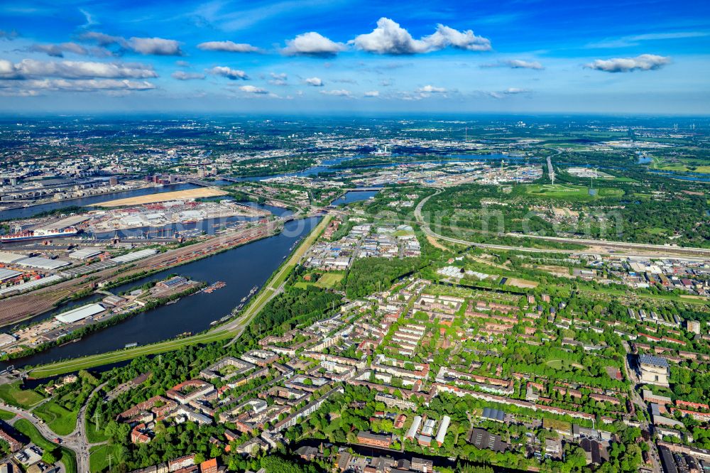 Hamburg from above - Business park in the industrial area Stenzelring on street Stenzelring in Hamburg, Germany