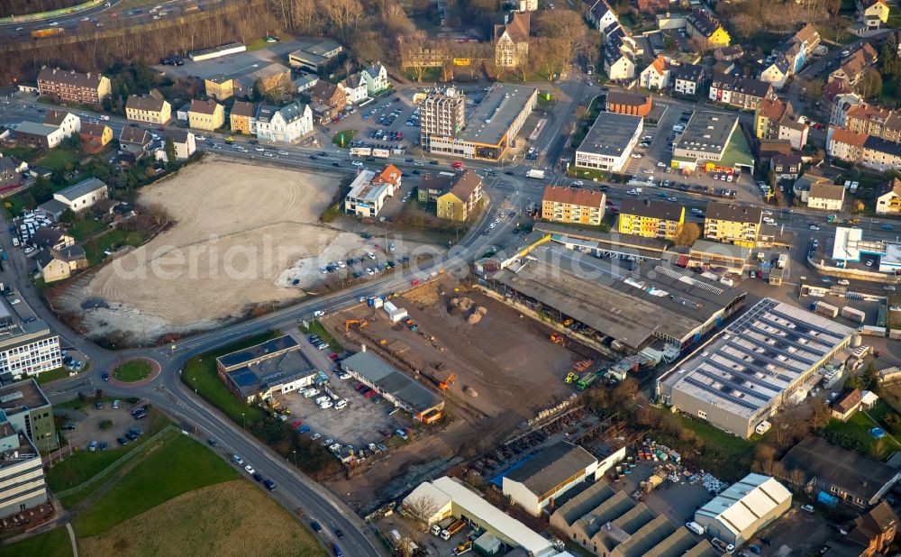 Aerial image Bochum - Industrial estate and residential area beneath the roads Rensingstrasse and Herner Strasse in Bochum in the state North Rhine-Westphalia