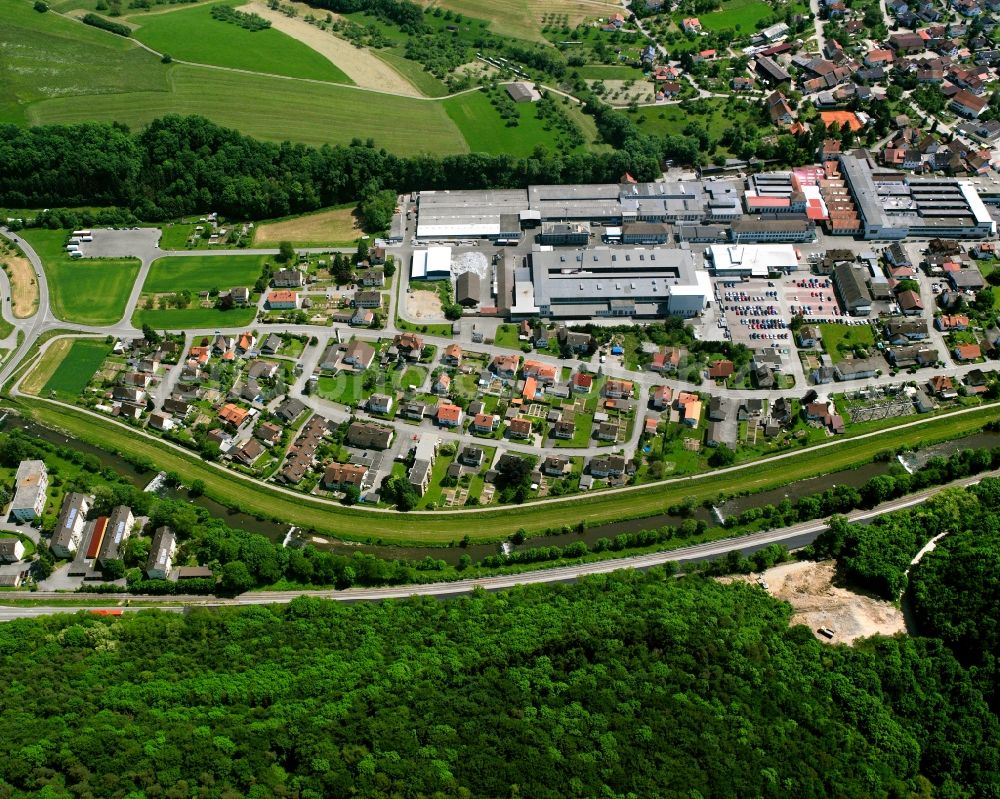 Wutöschingen from above - Industrial estate and company settlement in Wutoeschingen in the state Baden-Wuerttemberg, Germany