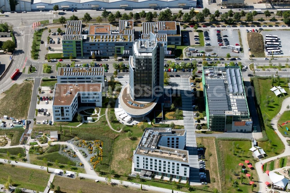 Aerial image Heilbronn - Industrial estate and company settlement ZUKUNFTSPARK WOHLGELEGEN UND INNOVATIONSFARBIK HEILBRONN in Heilbronn in the state Baden-Wurttemberg, Germany