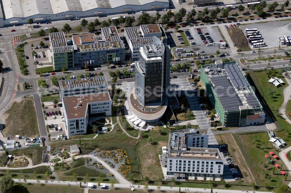 Heilbronn from above - Industrial estate and company settlement ZUKUNFTSPARK WOHLGELEGEN UND INNOVATIONSFARBIK HEILBRONN in Heilbronn in the state Baden-Wurttemberg, Germany