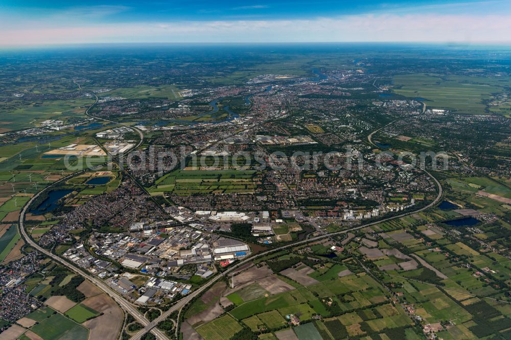 Aerial image Bremen - Industrial estate and company settlement between den Stadteilen Mahndorf and Osterholz on Autobahnkreuz Bremen in Bremen, Germany