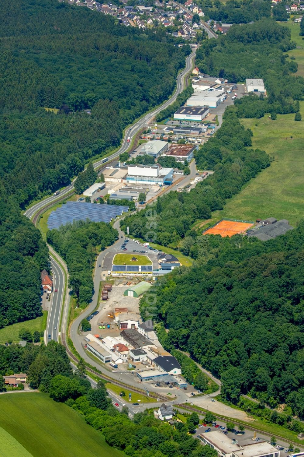 Aerial image Warstein - Commercial area between the road to Puddelhammer and Belecker Highway (B55) in Warstein in North Rhine-Westphalia