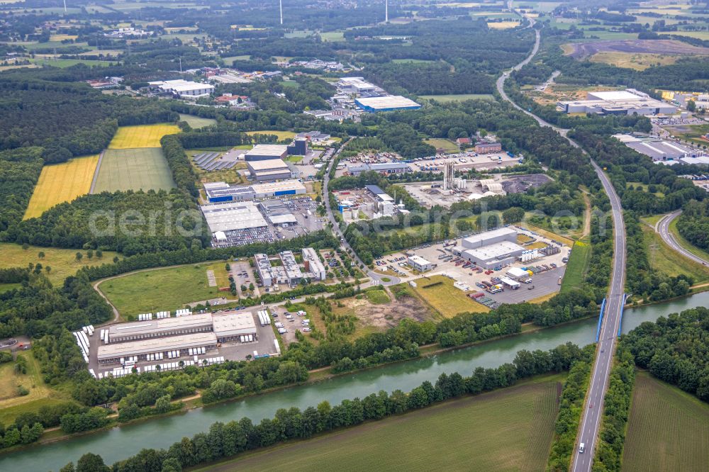 Dorsten from above - Commercial areas and company settlements on Harvester Strasse in Dorsten in the Ruhr area in the state of North Rhine-Westphalia, Germany