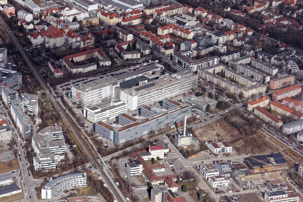 München from the bird's eye view: Industrial estate and company settlement Siplaca / Sirius in the district Thalkirchen-Obersendling-Forstenried-Fuerstenried-Solln in Munich in the state Bavaria