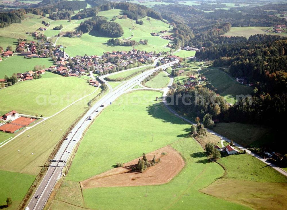 Neukirchen / Bayern from the bird's eye view: Gewerbegrundstück Neukirchen der Unternehmensgruppe MAX AICHER an der Autobahn nach Salzburg westl. von Freilassing.