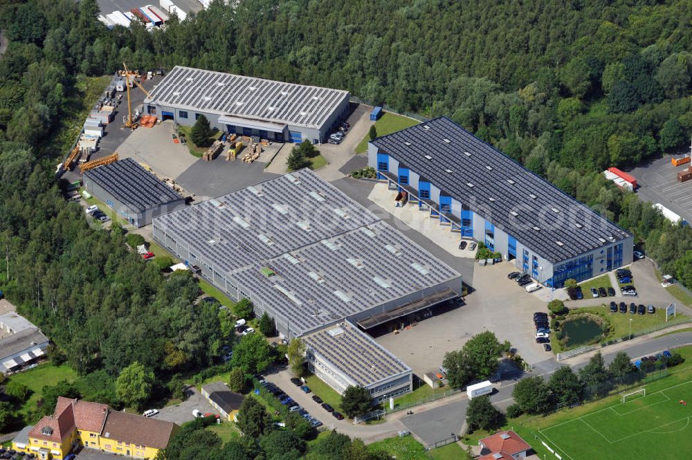 Unna from the bird's eye view: Gewerbehof im Industriegebiet Nord mit zwei Logistikhallen, ein Bürogebäude mit Lagerhalle und eine Lager- und Produktionshalle an der Dreherstraßein Unna in Nordrhein-Westfalen / North Rhine-Westphalia. Ein Projekt der Unternehmensgruppe Markus Gerold.