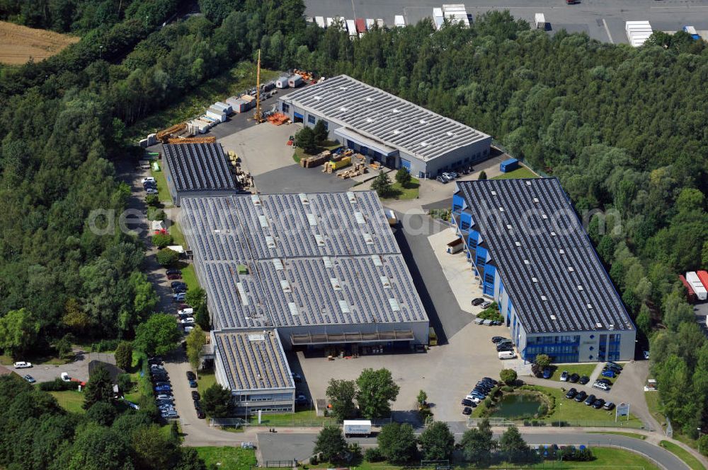 Aerial photograph Unna - Gewerbehof im Industriegebiet Nord mit zwei Logistikhallen, ein Bürogebäude mit Lagerhalle und eine Lager- und Produktionshalle an der Dreherstraßein Unna in Nordrhein-Westfalen / North Rhine-Westphalia. Ein Projekt der Unternehmensgruppe Markus Gerold.