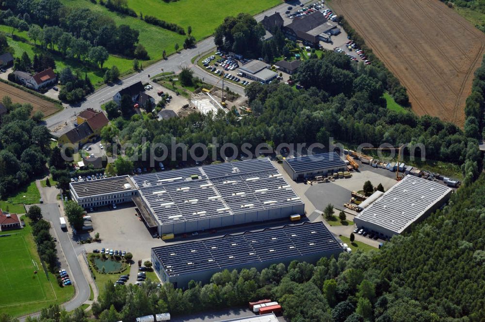 Aerial photograph Unna - Gewerbehof im Industriegebiet Nord mit zwei Logistikhallen, ein Bürogebäude mit Lagerhalle und eine Lager- und Produktionshalle an der Dreherstraßein Unna in Nordrhein-Westfalen / North Rhine-Westphalia. Ein Projekt der Unternehmensgruppe Markus Gerold.