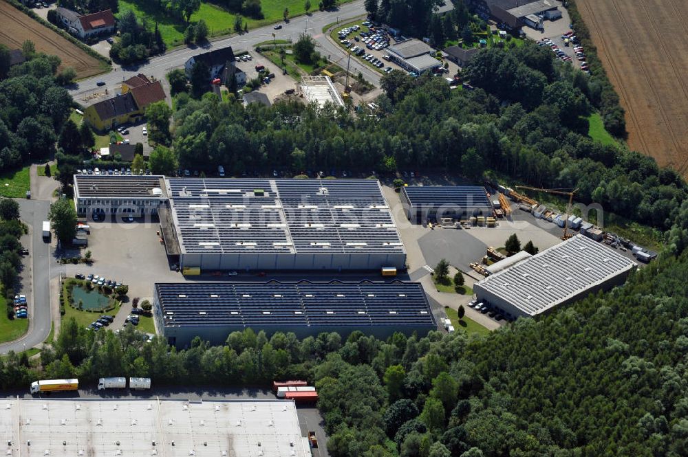 Unna from above - Gewerbehof im Industriegebiet Nord mit zwei Logistikhallen, ein Bürogebäude mit Lagerhalle und eine Lager- und Produktionshalle an der Dreherstraßein Unna in Nordrhein-Westfalen / North Rhine-Westphalia. Ein Projekt der Unternehmensgruppe Markus Gerold.