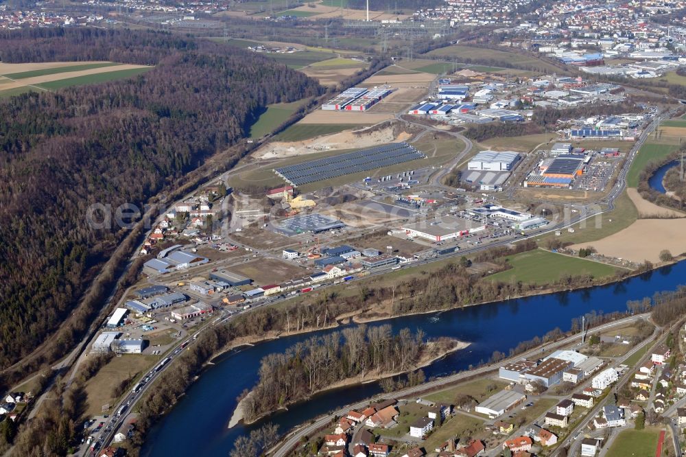 Aerial image Waldshut-Tiengen - Industrial estate and company settlement Gewerbepark Hochrhein in Waldshut-Tiengen in the state Baden-Wurttemberg, Germany