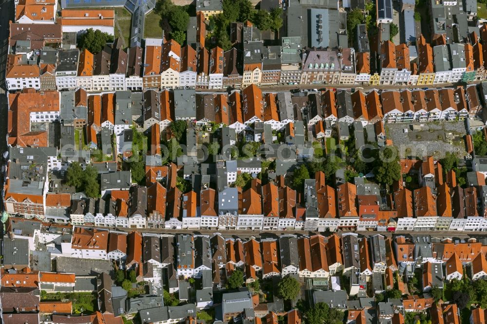 Lübeck from above - Gabled houses of the old town in the center of Lübeck in Schleswig-Holstein