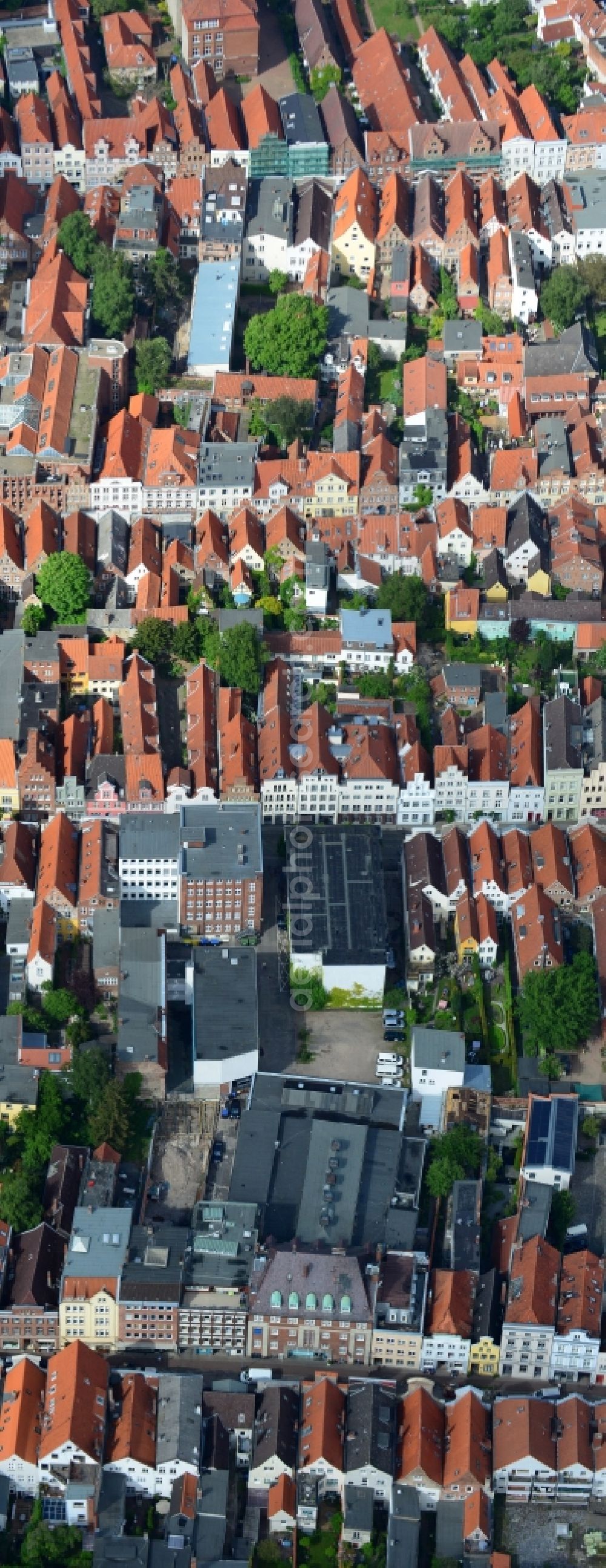 Aerial image Lübeck - Gabled houses of the old town in the center of Luebeck in Schleswig-Holstein