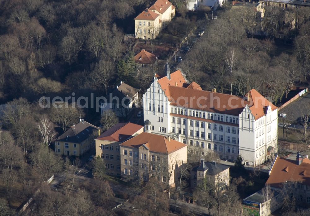 Aerial image Halle an der Saale - View of Giebichenstein high school Thomas Müntzer in Halle / Saale in the state Saxony-Anhalt