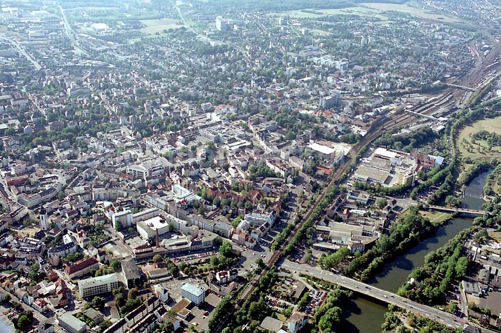 Giessen / Hessen from above - Giessen / Hessen Blick auf das Stadtzentrum, die Bahnstrecke und teilweise den Hauptbahnhof an der Lahn von Giessen in Hessen 03.09.03