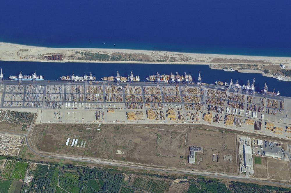 Container Terminal from the bird's eye view: Gioia Tauro container terminal in Italy. The port Medcenter Container Terminal (MCT Medcenter, operators va Contship Italia Group) is the largest container port in Italy and one of the largest in Europe