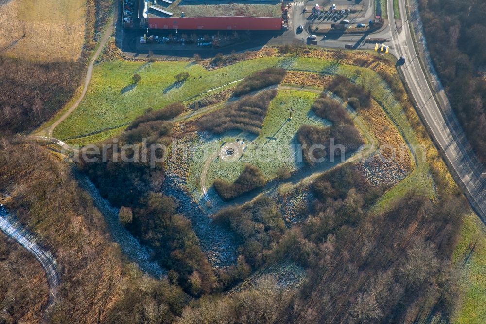 Hamm from above - Peak of former coal mine Sachsen which was reshaped into the forested park called Panoramahalde in Hamm in the state North Rhine-Westphalia