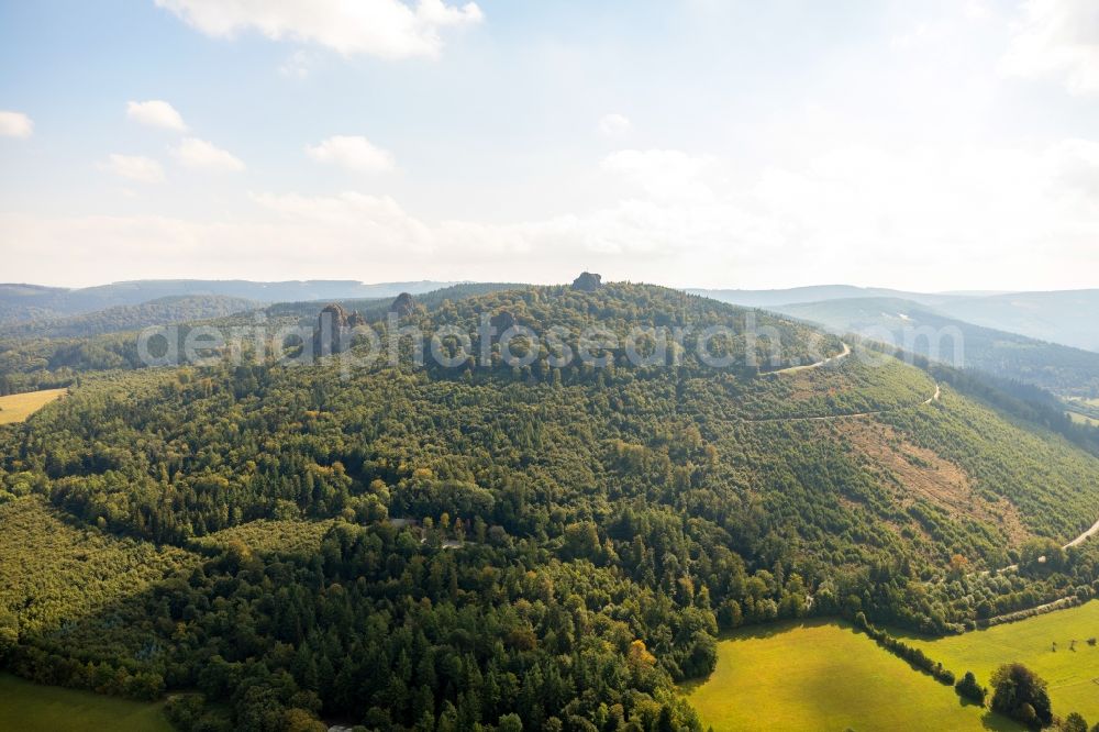 Olsberg from the bird's eye view: Rocky and mountainous landscape of Feldstein - Landschaft Bruchhauser Steine in Olsberg in the state North Rhine-Westphalia, Germany