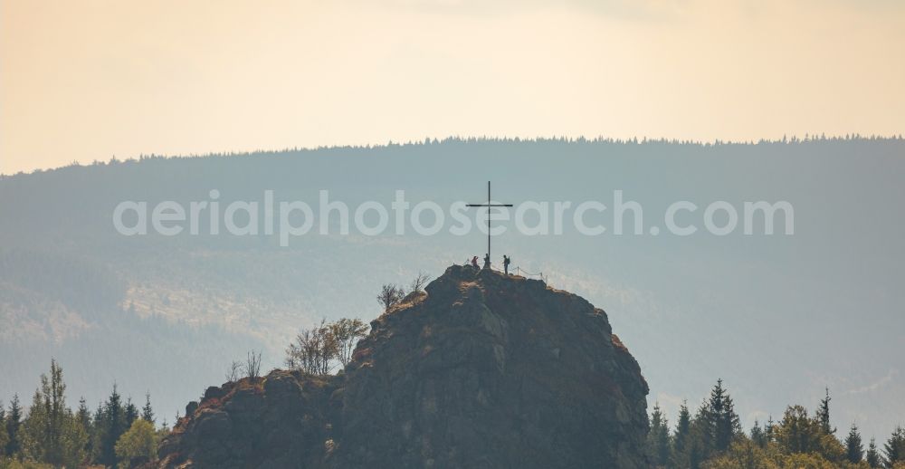 Olsberg from above - Rocky and mountainous landscape of Feldstein - Landschaft Bruchhauser Steine in Olsberg in the state North Rhine-Westphalia, Germany