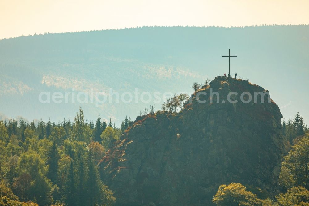 Olsberg from the bird's eye view: Rocky and mountainous landscape of Feldstein - Landschaft Bruchhauser Steine in Olsberg in the state North Rhine-Westphalia, Germany