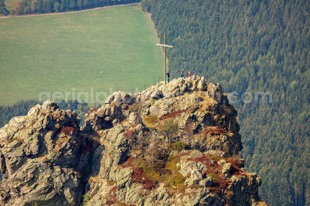 Olsberg from above - Rocky and mountainous landscape of Feldstein - Landschaft Bruchhauser Steine in Olsberg in the state North Rhine-Westphalia, Germany