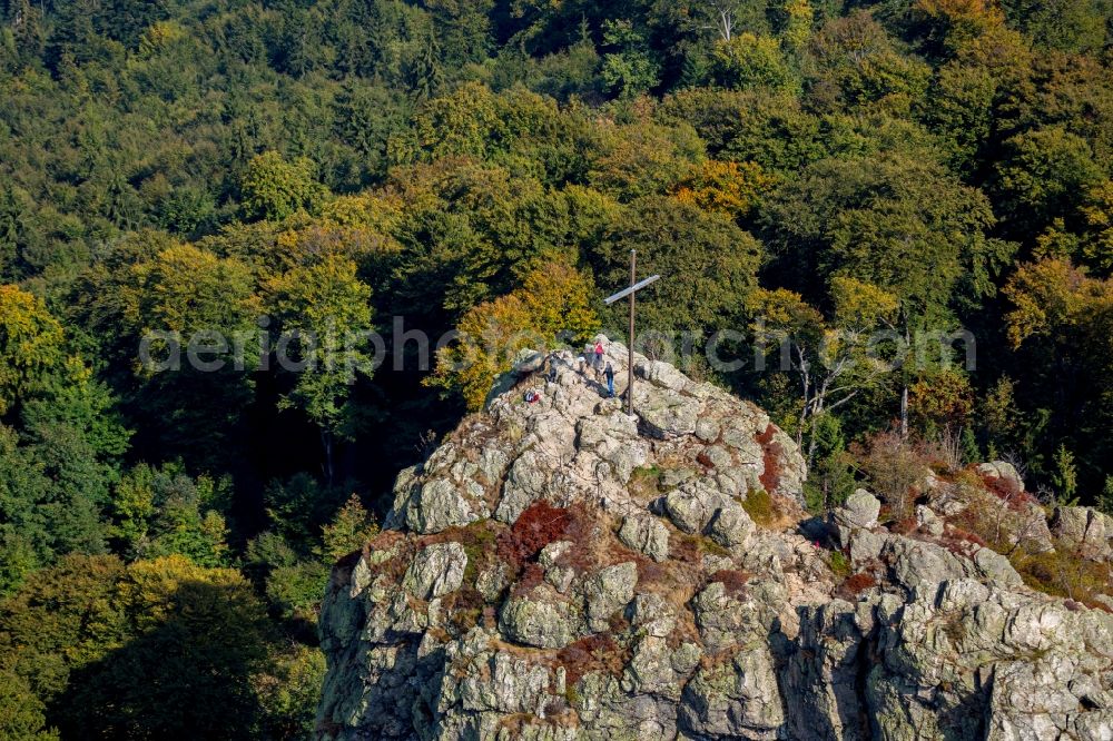 Aerial photograph Olsberg - Rocky and mountainous landscape of Feldstein - Landschaft Bruchhauser Steine in Olsberg in the state North Rhine-Westphalia, Germany