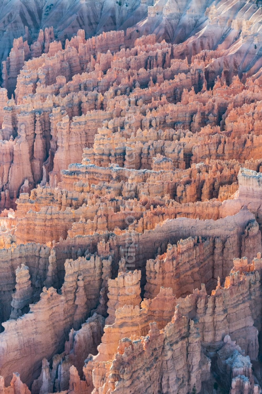 Aerial image Bryce Canyon City - Rocky and mountainous landscape Felsformation in Bryce Canyon National Park in Bryce Canyon City in Utah, United States of America