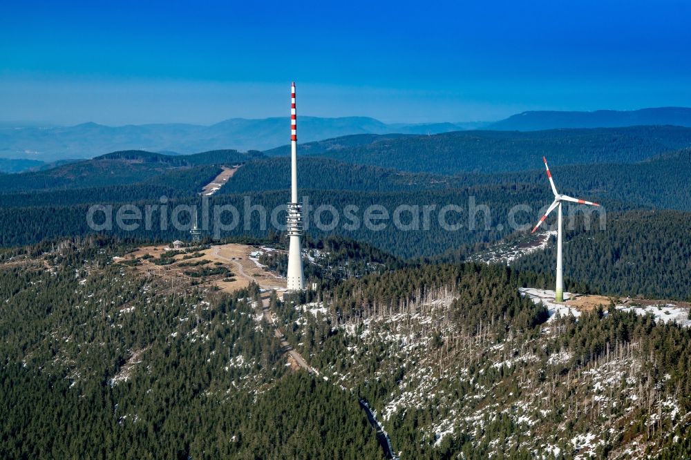 Aerial image Seebach - Rocky and mountainous landscape Hornisgrinde in Nordschwarzwald in Seebach in the state Baden-Wuerttemberg, Germany