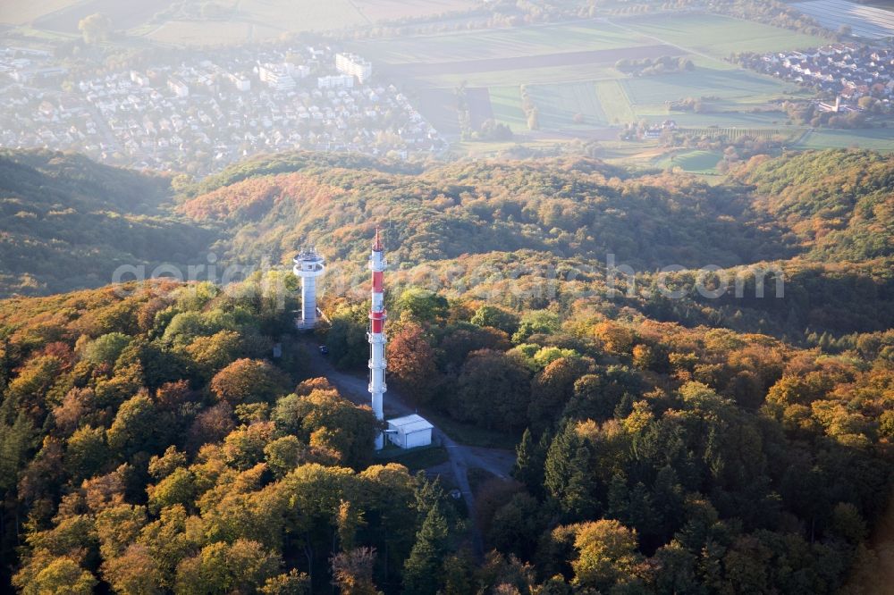 Alsbach-Hähnlein from above - Rocky and mountainous landscape des Melibokus mit Antenne in Alsbach-Haehnlein in the state Hesse