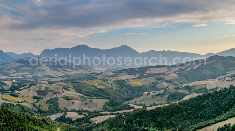 Cagli from above - Rocky and mountainous landscape of Parco del Monte Cucco in Cagli in Marche, Italy