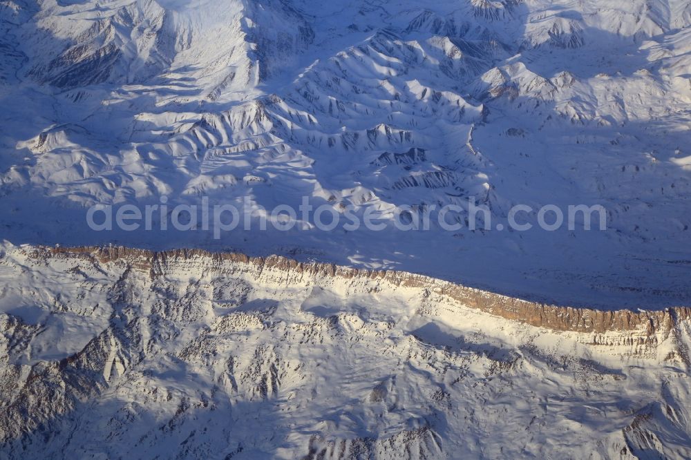 Aerial image Siirt - Rocky and mountainous landscape in the Eastern Anatolia Region of Siirt Province in Turkey
