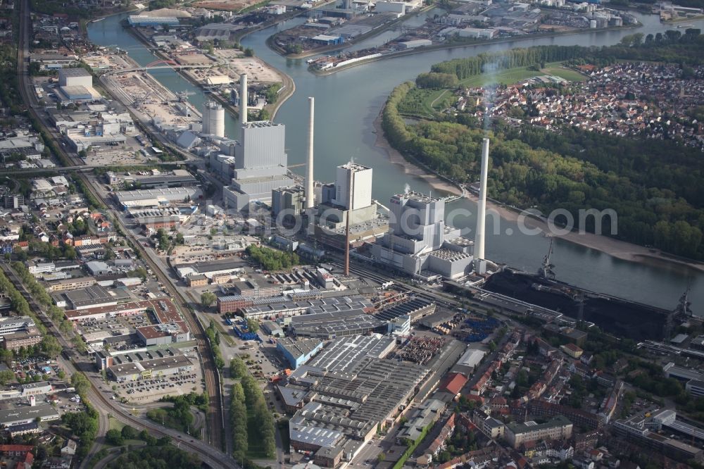 Mannheim from above - GKM large power plant in Mannheim in the state of Baden Wurttemberg