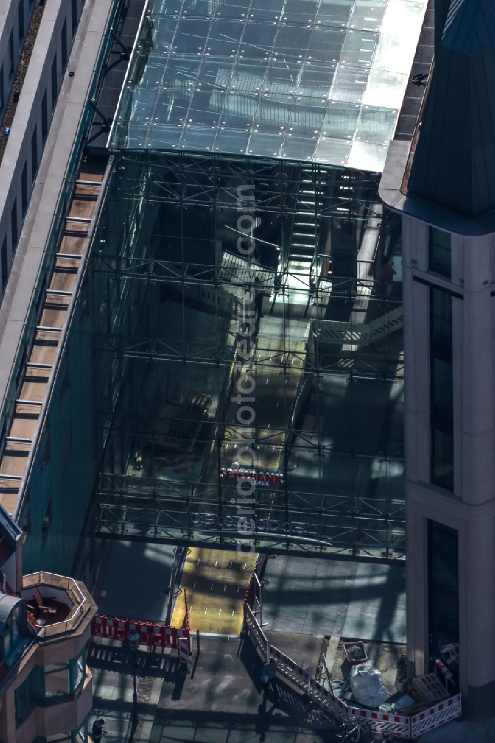 Aerial image Leipzig - Glass roof Building of the shopping center Petersbogen in the district Zentrum in Leipzig in the state Saxony, Germany