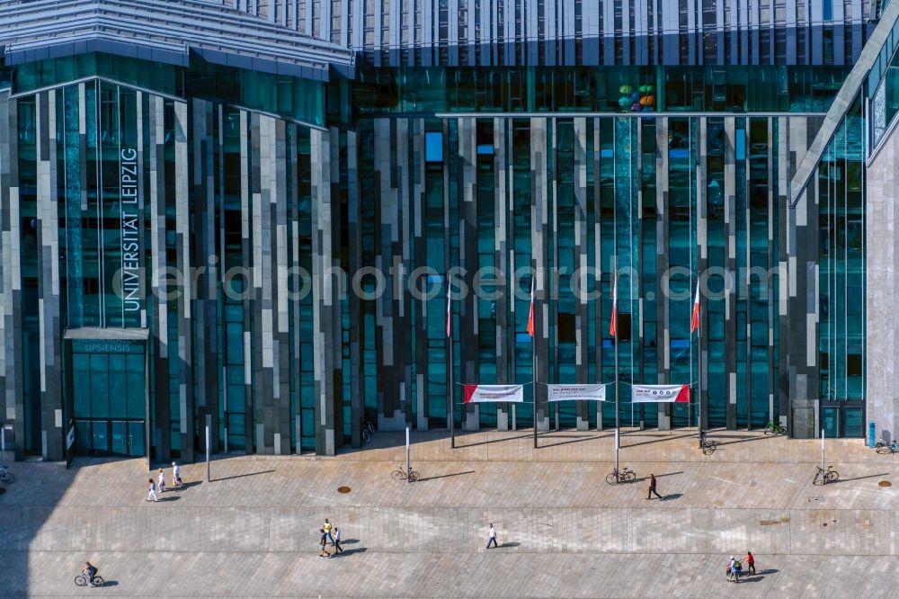 Leipzig from above - Glass facade of the main university building Neues Augusteum on Augustusplatz in the district Zentrum in Leipzig in the state Saxony, Germany