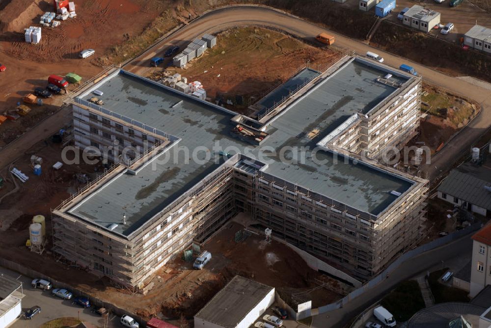 Glauchau from above - Blick auf die Erweiterungsbaustelle des Kreiskrankenhaus Rudolf Virchow. Der Rohbau wurde von der Firma Riedel Bau ausgeführt. Kontakt: Firmengruppe Riedel Bau, Silbersteinstraße 4, 97424 Schweinfurt, Tel. 09721 676-0, Fax 09721 676-110, E-Mail info@riedelbau.de,