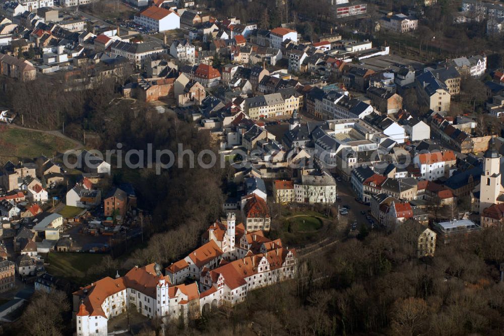 Glauchau from above - Blick auf die Stadt Glauchau mit dem Schloss Glauchau. Kontakt: Stadtverwaltung Glauchau, Markt 1, 08371 Glauchau, Tel. 03763 65-0, Fax 03763 65-250, E-Mail stadt@glauchau.de,