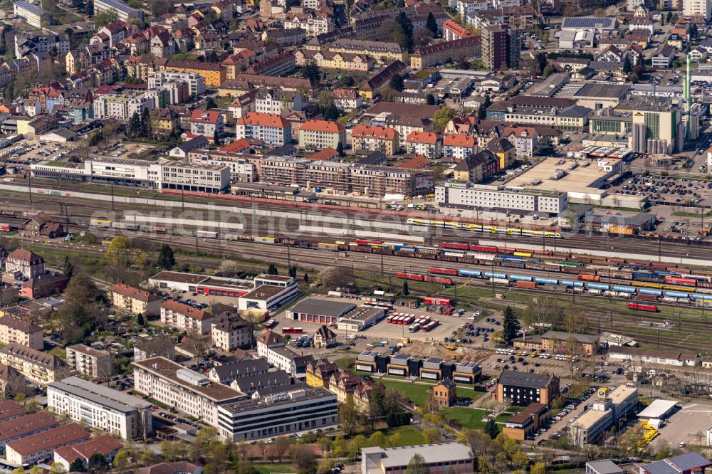 Aerial image Offenburg - Tracks of Abstellgleise and Rongier Anlagen at the depot of the operating plant in Offenburg in the state Baden-Wurttemberg, Germany